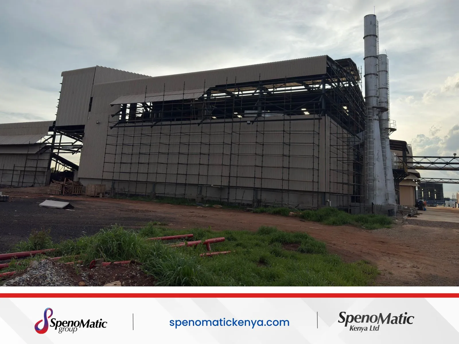 Industrial boiler project building and chimney during Spenomatic site construction
