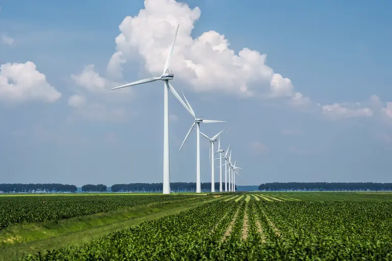 ESG Goals beautiful view wind turbines grass covered field captured holland