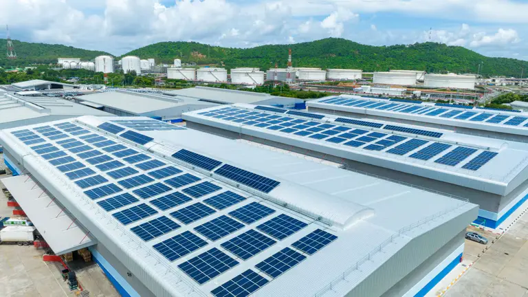 solar for factories Africa top view solar cell warehouse factory solor photo voltaic panels system power solar cell indust...
