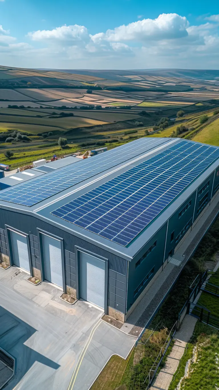 solar for factories Africa aerial view modern warehouse with solar panels roof aerial drone photo (1)