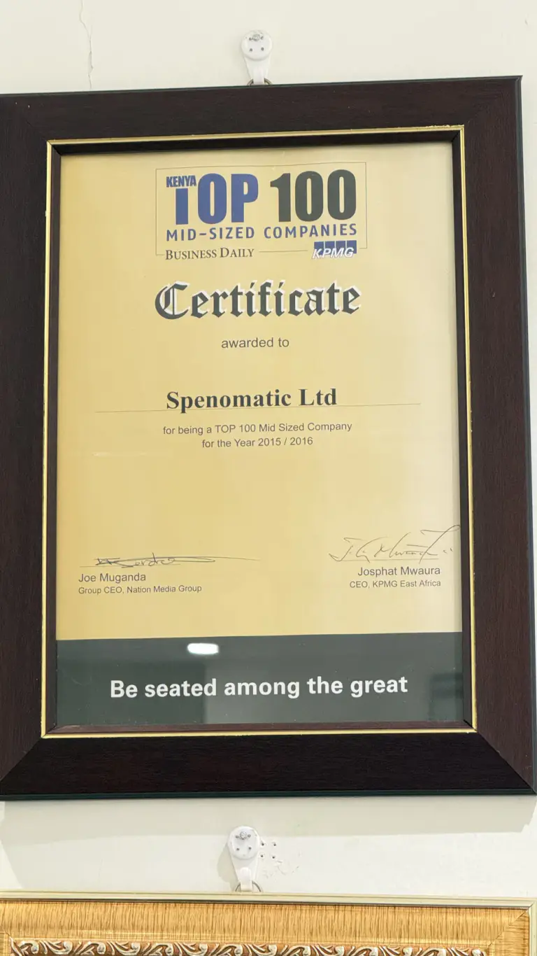 Top 100 Mid-Sized Companies Certificate — Spenomatic Ltd
