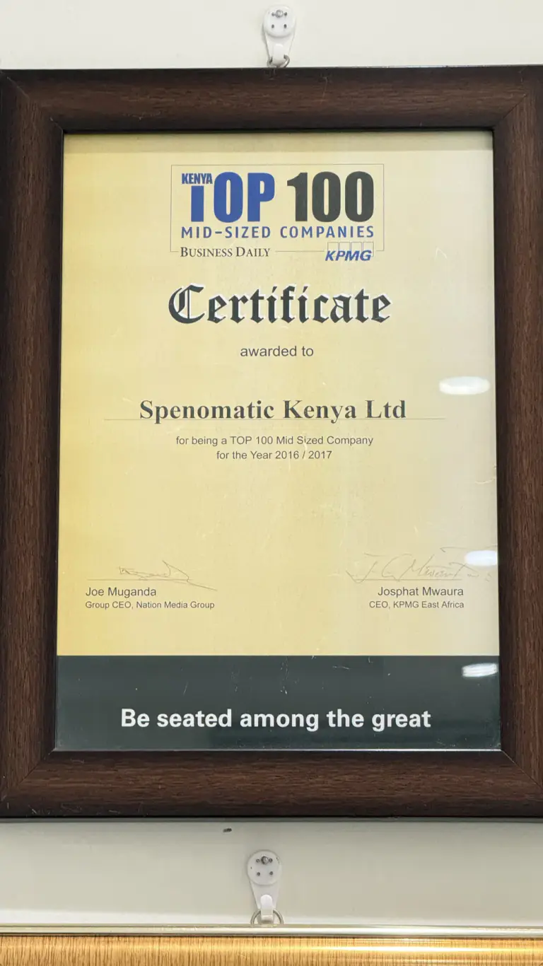 Top 100 Mid-Sized Companies Certificate — Spenomatic Kenya Ltd