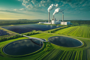 Aerial View Showcasing Renewable Energy And Industrial Landscape